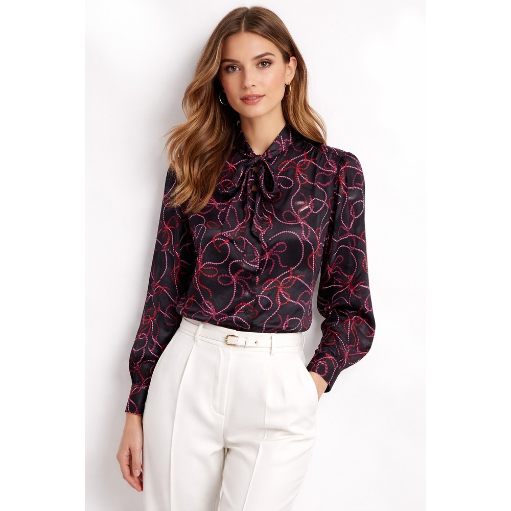 Skies Are Blue Vigo Satin Button Down Shirt Women XLP Black Pink Red NWT